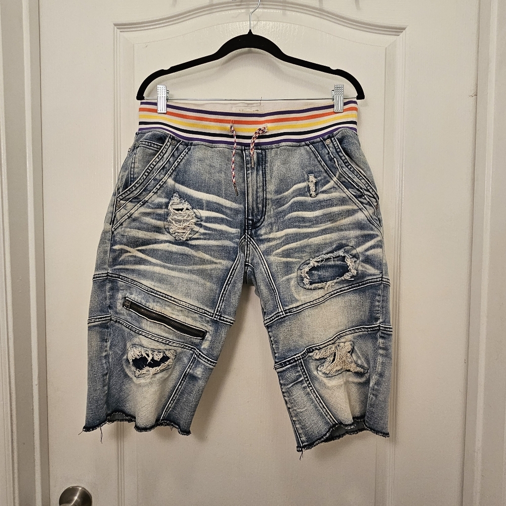 Born Fly size M Medium women's capris jeans jean distressed shorts Rainbow Pride